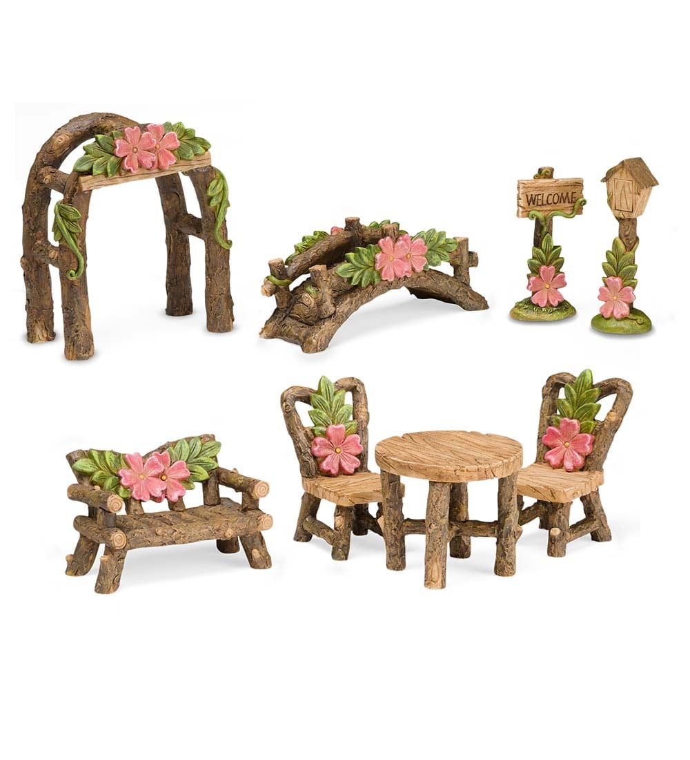 Miniature Fairy Garden Furniture  Resin Pink Flower Garden Set 4 pc DA 30005294 