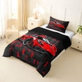 thumbnail image 3 of Castle Fairy Neon Red Sports Car Twin Comforter Sets 3-Piece for Teens, Grid Print Bedding Set for Bedroom, Red Black,Black Reversible, 3 of 6