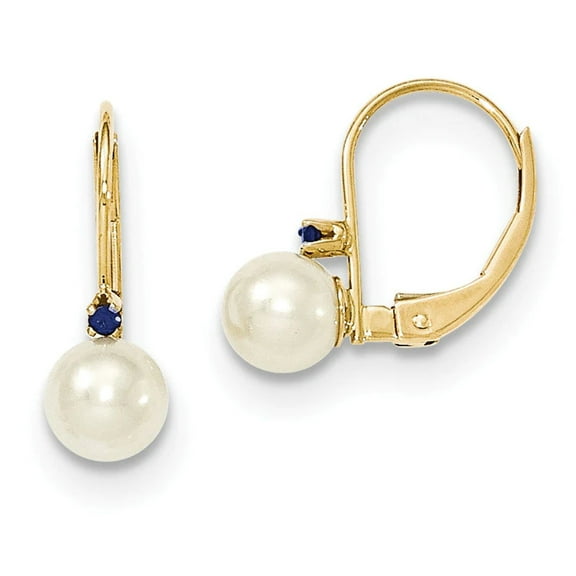 14k 5-5.5mm White Round Freshwater Cultured Pearl and .04SA Sapphire Leverback Earrings XLB50S/PL