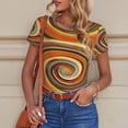 thumbnail image 6 of KLL Women 's Crew Neck Bodysuit Jumpsuits Colorful Swirl Print Short onesies Stretch T Shirts, 6 of 7
