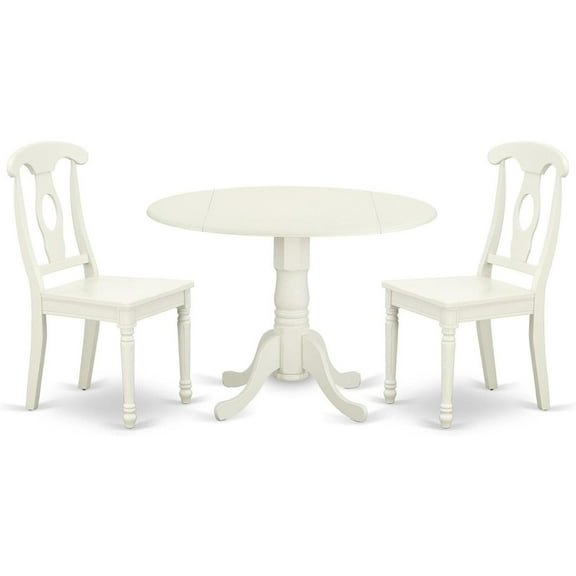 3 Piece Dining Set - Round Kitchen Table with 2 Chairs - Linen White