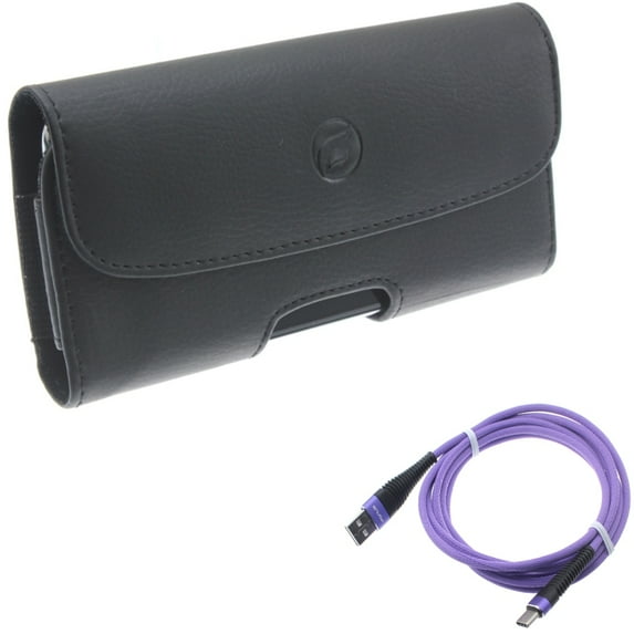 Leather Case Belt Clip w Purple 10ft USB Cable for Samsung Galaxy A53 5G,A33 5G Phones - Holster Cover Loops Pouch, Type-C Charger Cord Power Wire