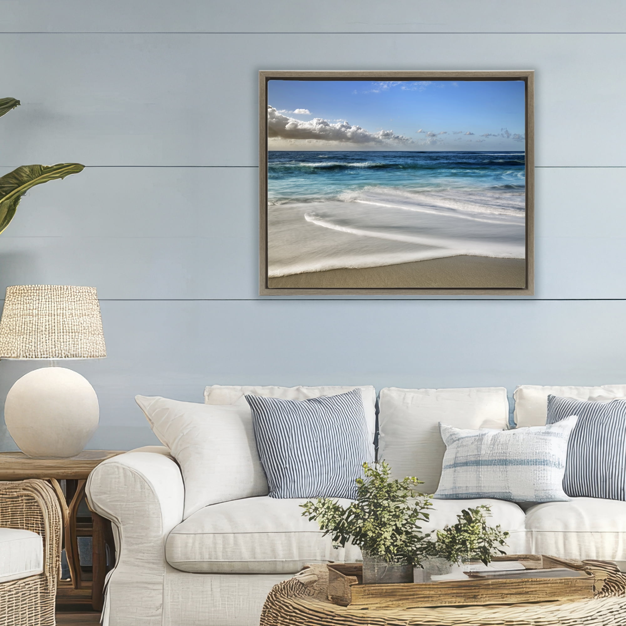 Stupell Industries Morning Foam on Shore Brown Framed Floater Canvas Wall Art, design by Superstock