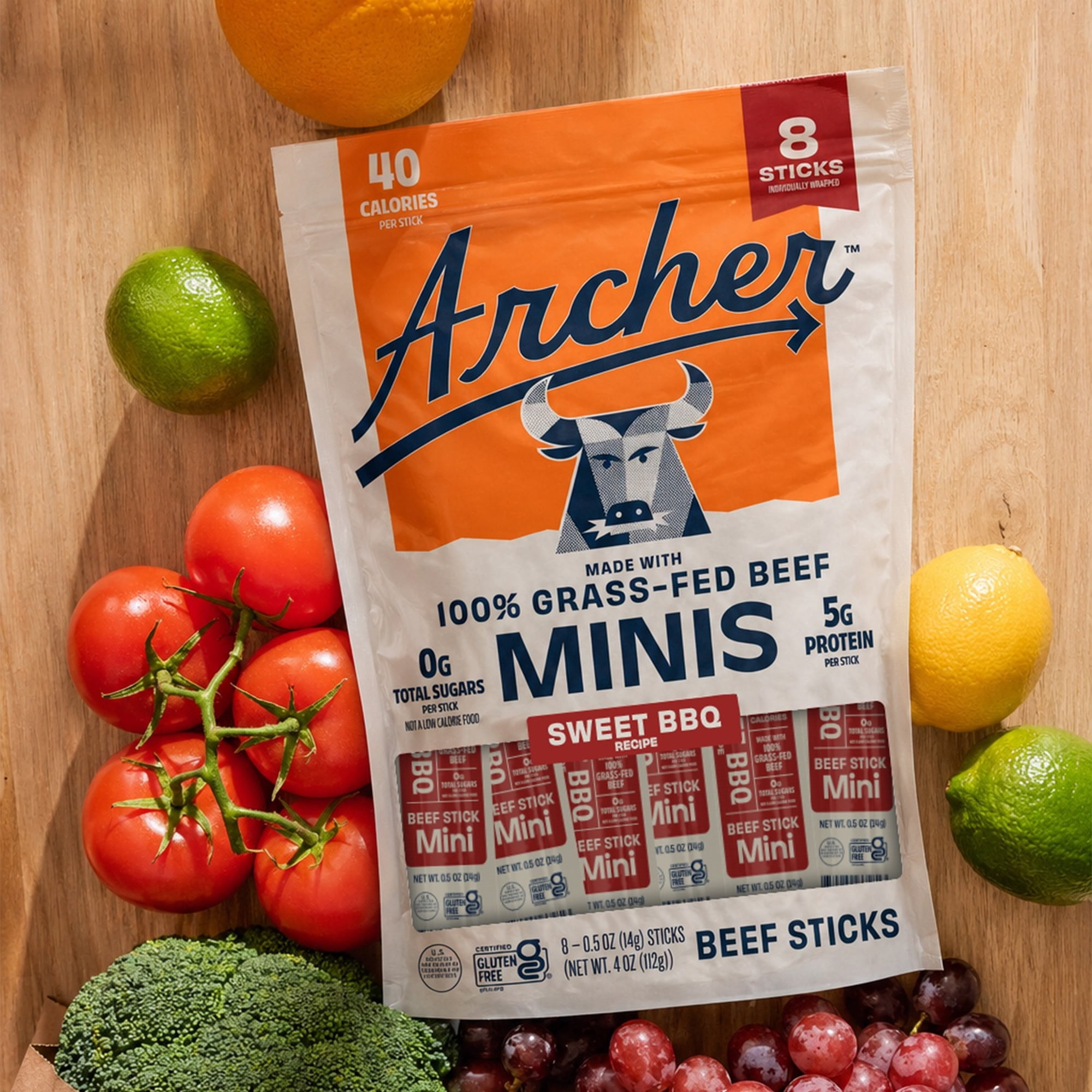Archer Sweet BBQ Beef Mini Jerky Sticks, 0.5 oz, 8 Count