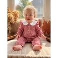 thumbnail image 6 of RUINIXCW Newborn Baby Girl Spring Fall Winter Outfit Plaid Gingham Romper Peter Pan Collar Long Sleeve Jumpsuit Infant Baby Girl Essentials Clothes, 6 of 10