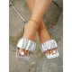 thumbnail image 3 of Fashionable Outdoors Flat Slippers for Women, Ruched Plain Artificial Leather Open Toe Slide Sandals, 3 of 4