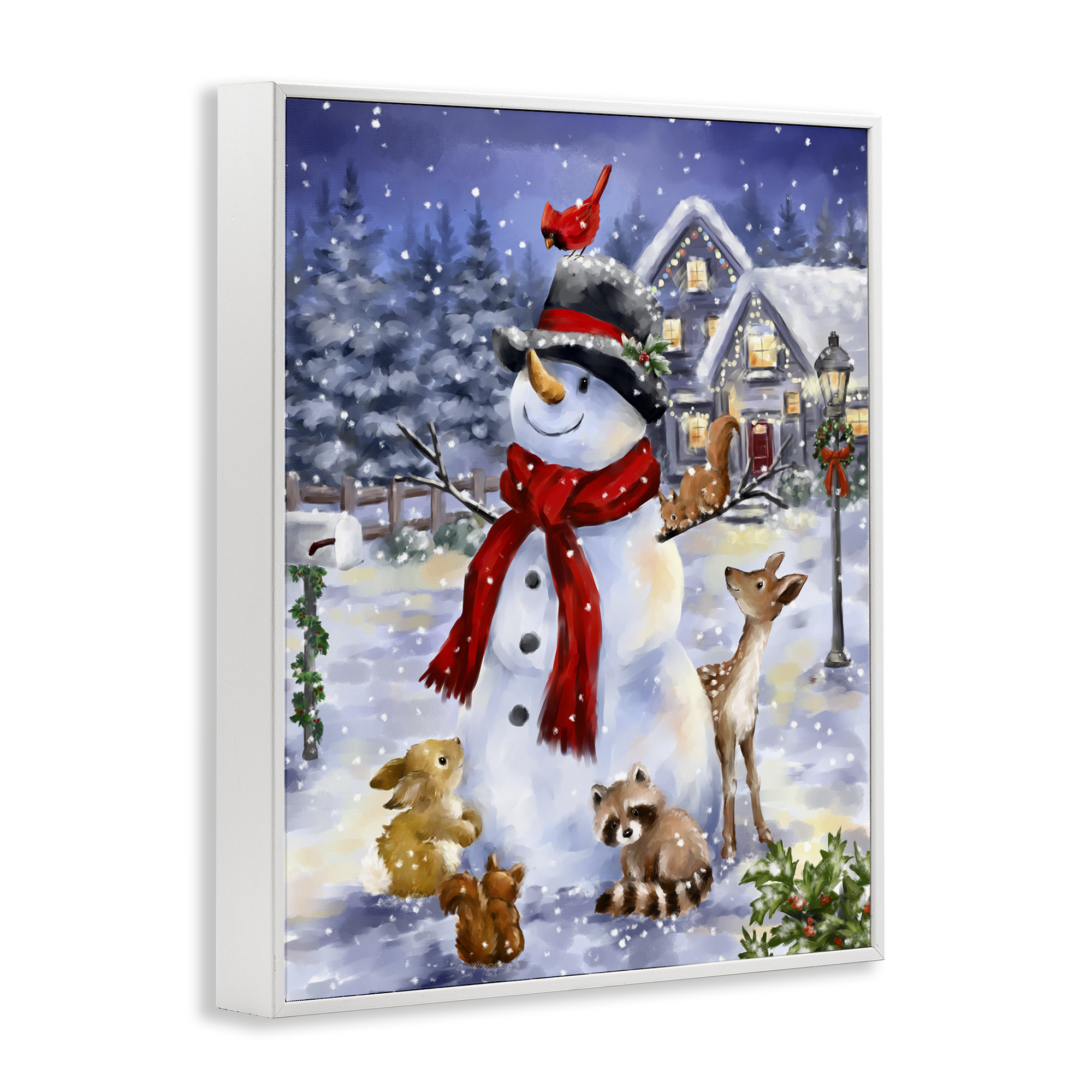 Stupell Industries Snowman & Forest Animals Holiday Painting White Framed Art Print Wall Art, 11 x 14