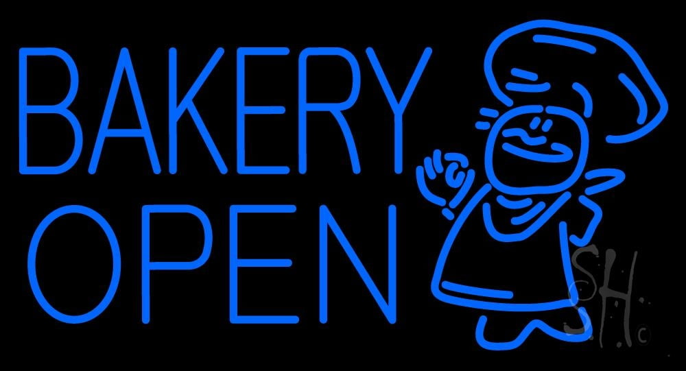 Bakery Open With Man LED Neon Sign 20 x 37 inches, Black Square Cut