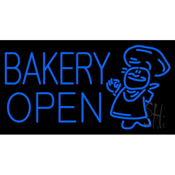 Bakery Open With Man LED Neon Sign 20 x 37 - inches, Black Square Cut Acrylic Backing, with Dimmer - Bright and Premium built indoor LED Neon Sign for restaurant window and interior decor.