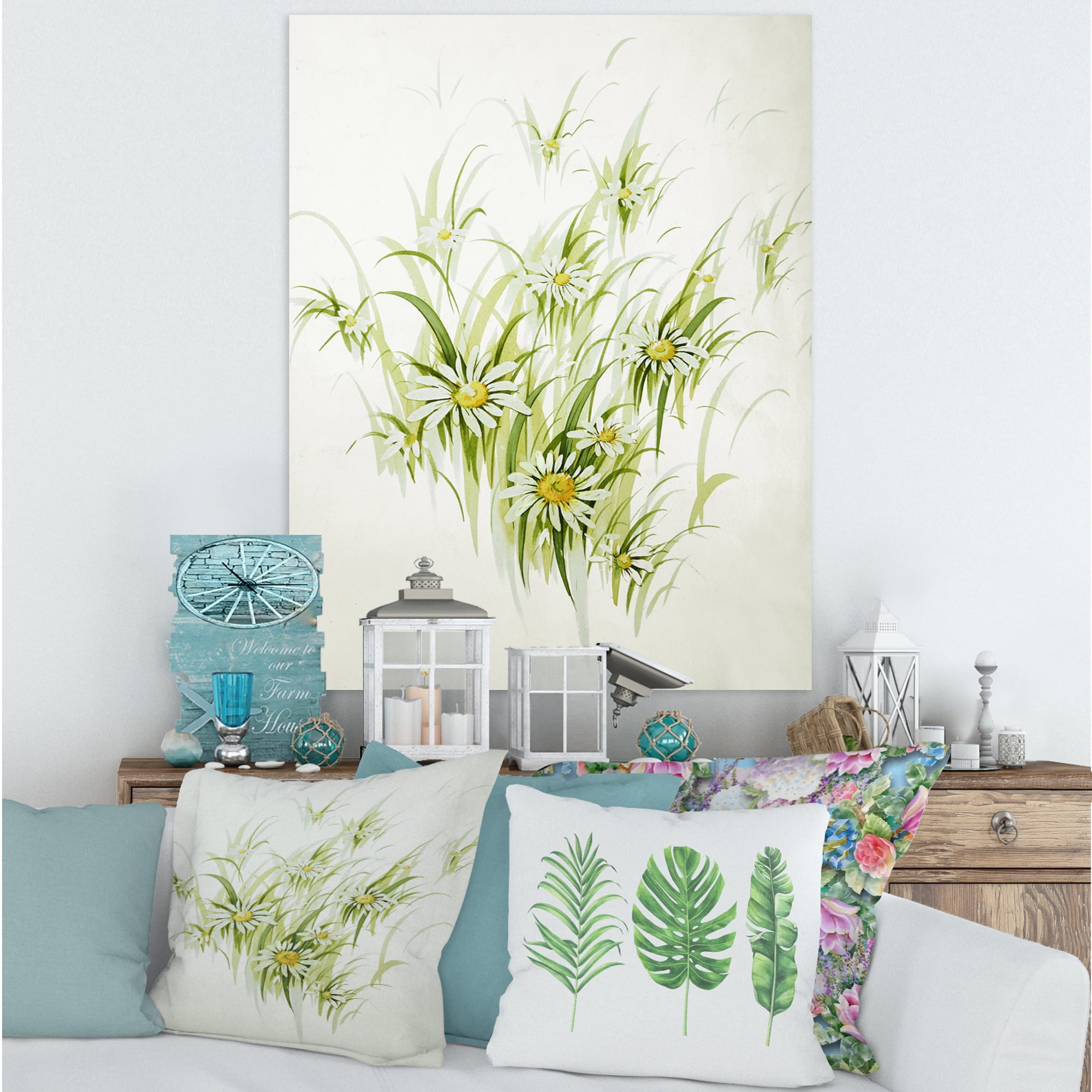 Abstract Retro Drawing of Flowers I 8 in x 12 in Painting Canvas Art Print, by Designart