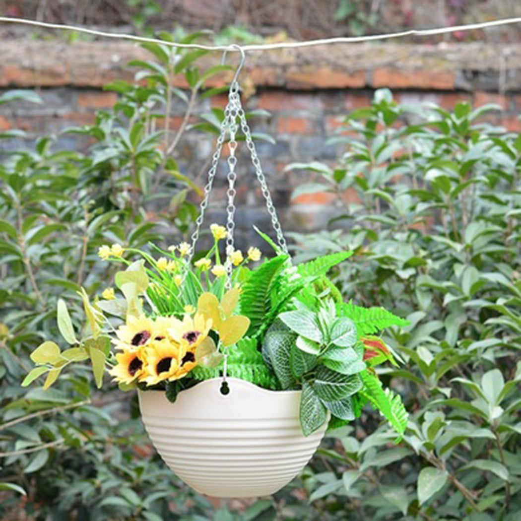 Hanging Chain Flower Pot Basket Planter Container Garden Home Balcony Decor Set 