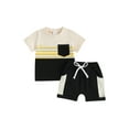 thumbnail image 1 of Gupgi Ensemble 2 Pcs pour Bébé Garçon Été Manches Courtes Hauts Rayés + Shorts à Poches, 1 of 1