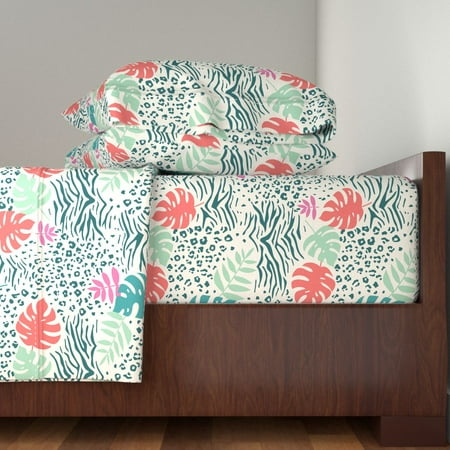 Tropical Animal Print Leopard Cheetah 100% Cotton Sateen Sheet Set by Roostery