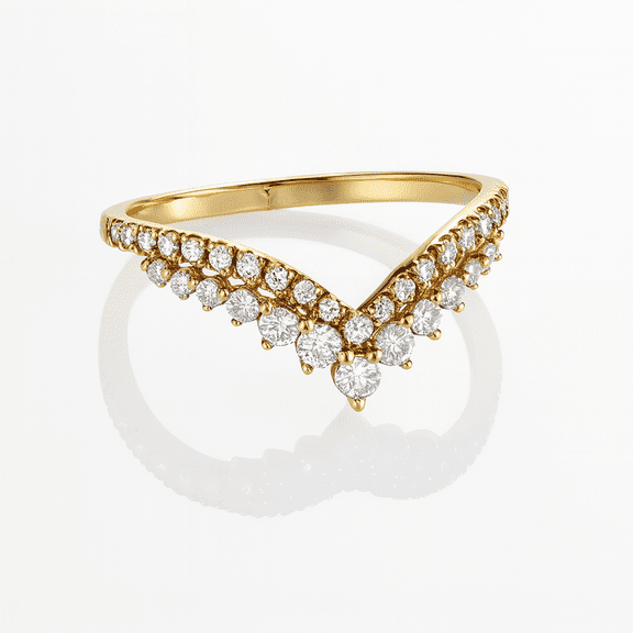 vylahjewellery 14K Yellow Gold V Shaped Curved Wedding Band for Women Anniversary Ring Stackable Promise Ring Round Cut Moissanite Diamond Elegant Bridal Jewelry Gift