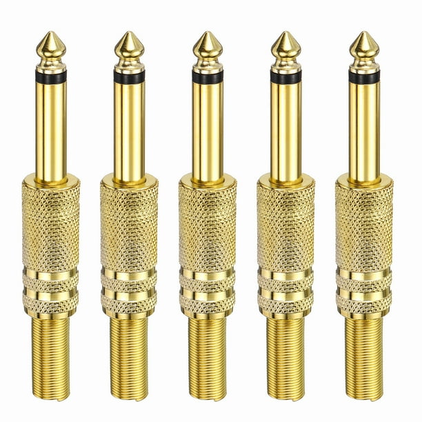 Uxcell 5 Pcs 1/4" Conector de Audio TS, Conector de Cable Mono Masculino TS de 6.35 mm, Conector de Cable de Audio Masculino TS para Altavoz, Micrófono, Guitarra, Equipos de Audio, 3.11" Oro