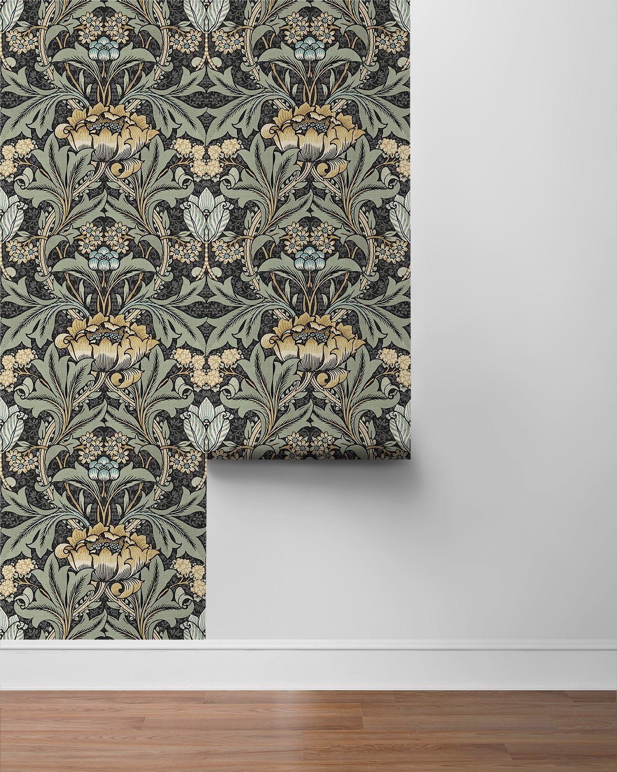 NextWall Charcoal & Goldenrod Acanthus Floral Peel and Stick Wallpaper