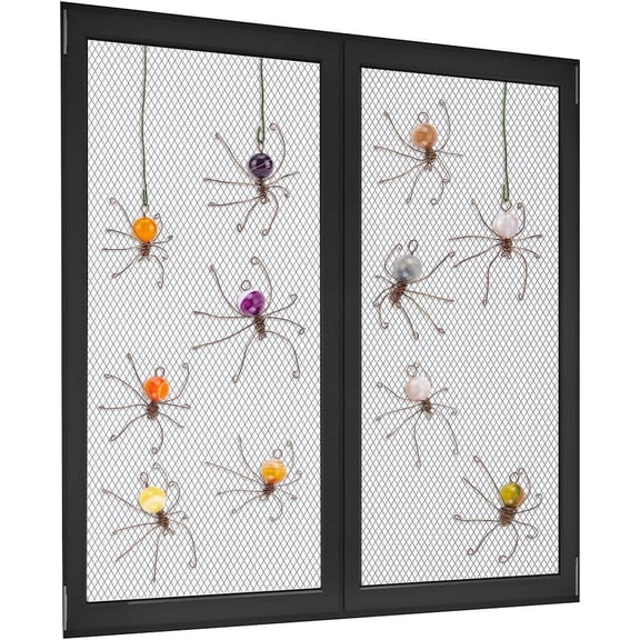 12Pcs 6 Colors Screen Door Saver Screen Door Decorative Copper Wire Wrapped Natural Banded Agate for Door Window Protection and Decoration 1.4x1.6inch Bronze