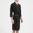 thumbnail image 4 of Hvyesh Mens Robe Lightweight Long Sleeve Kimono Bathrobe Casual Solid Sleepwear Soft Sleepwear Pajama Robes Black,M, 4 of 5