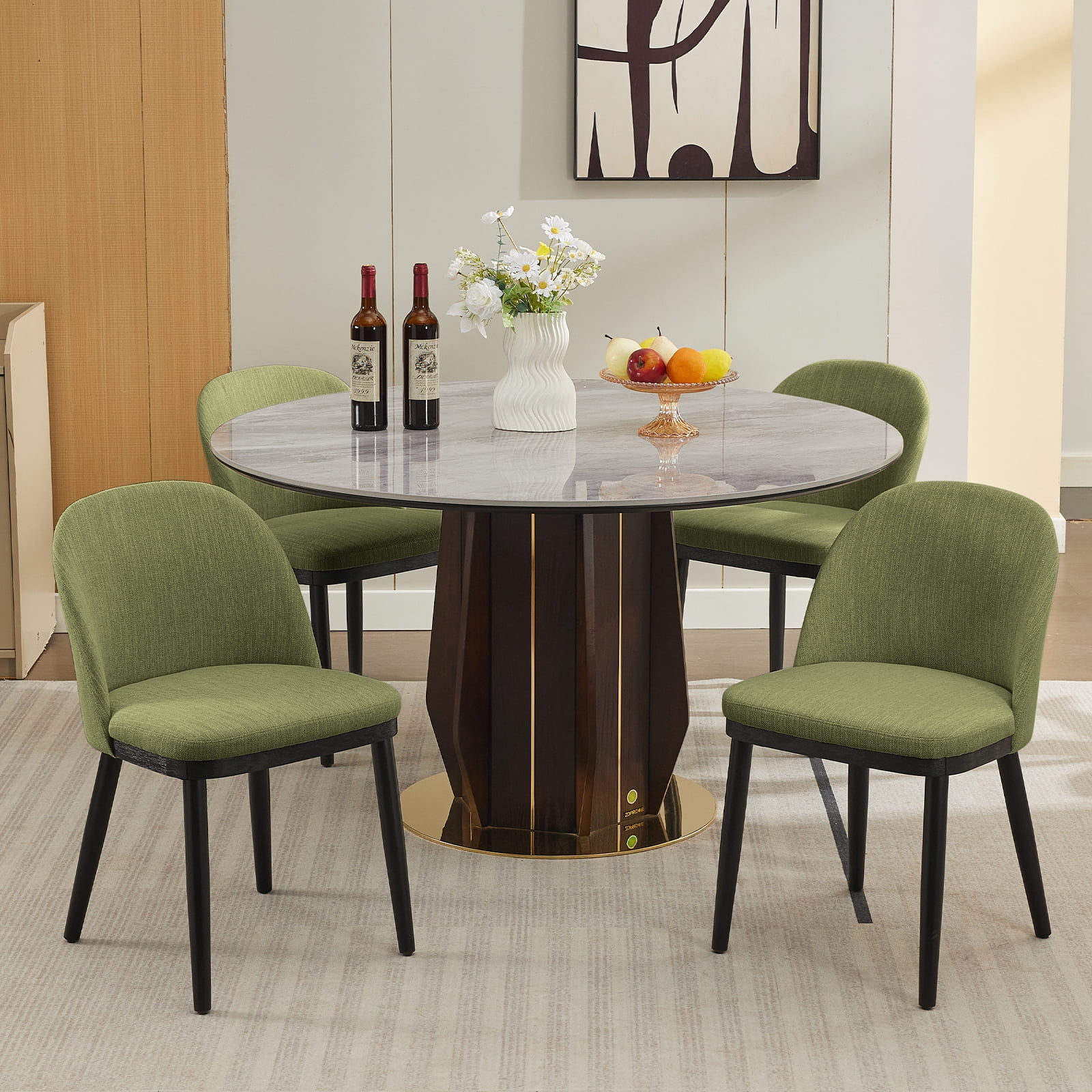 Memoryfield Dining Chairs Set of 2, Modern  Upholstered Kitchen Side Chairs with Curved Backrest, Green