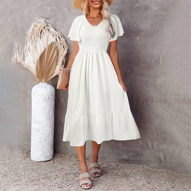 Womens Dresses Fashion Women Loose V-Neck Summer Solid Short Sleeve Dress  clothes under $25.00 - Walmart.com