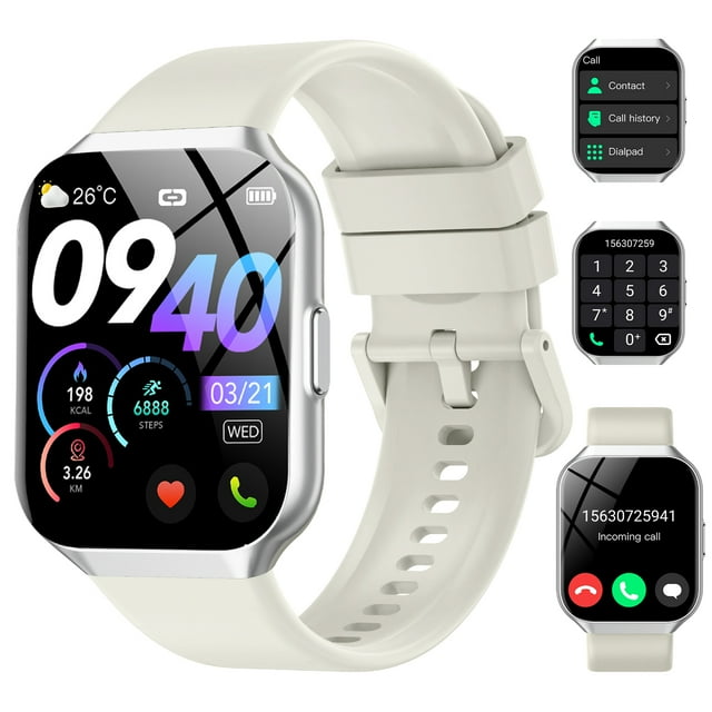 Montre Intelligente Compatible avec Android et iPhone 1,96 Pieds' Montre Intelligente pour Hommes Femmes 110+ Modes Sportifs Traqueur de Mise en Forme avec Réponse Passer des Appels/rappel de Messages, IP68 Étanche pour Cadeau (Blanc)