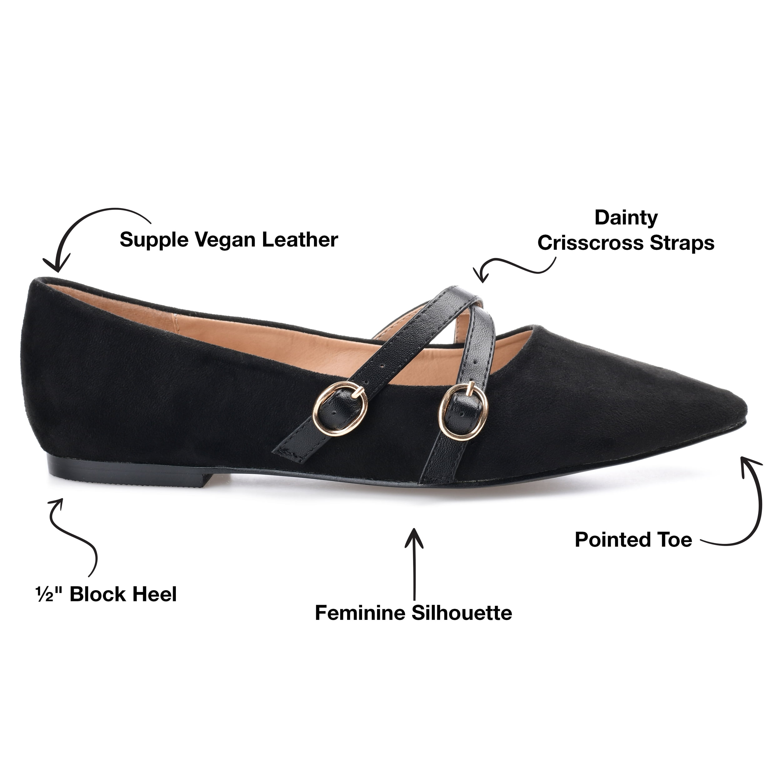 Journee Womens Patricia Slip On Pointed Toe Ballet Flats, Widths Available