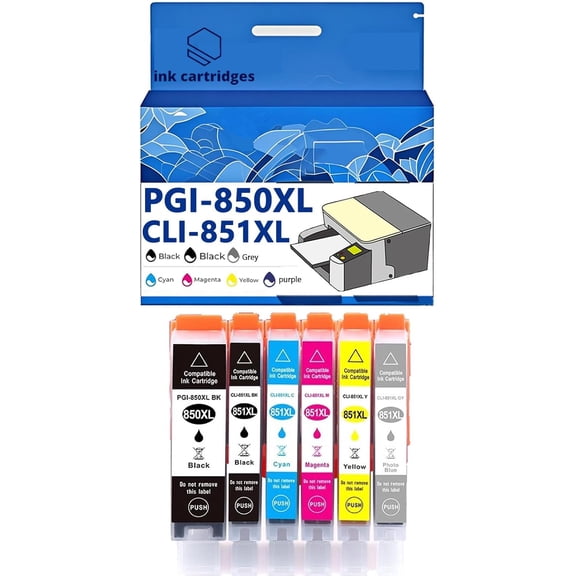 850 PGI-850XL CLI-851XL CLI 851 Ink Cartridges Compatible for Canon MG5480 5580 5680 6380 6400 6680 7180 7580 IP7280 8780 Inkjet Printers, Leak-Proof Design Crisp Printing