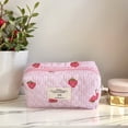 thumbnail image 4 of Quilted Strawberry Portable Make Up Bags Zipper Closure Travel Cosmetic Bags Large Skincare Brush Organizer Pouches for Women and Girls (S), 4 of 8