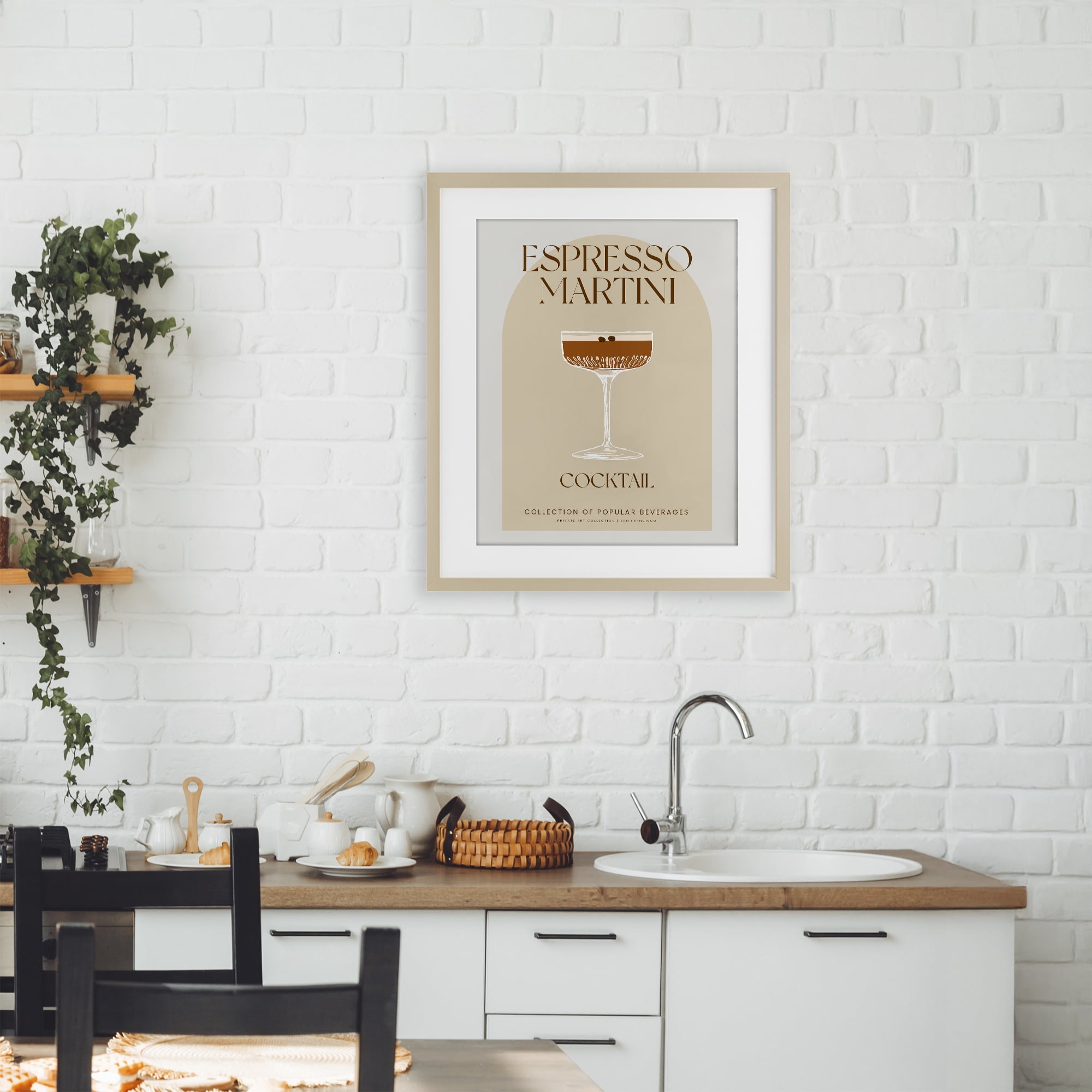 Stylish Retro Espresso Martini Birch Framed Print Under Glass, design by Lil' Rue