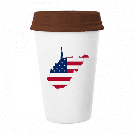 

Virginia USA West Map Stars Stripes Flag Shape Mug Coffee Drinking Glass Pottery Cerac Cup Lid