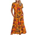 thumbnail image 1 of Robe d'Été pour Femmes 2024 Mode Grande Taille Manches Courtes Col Rond Ample Imprimé Couleur Longue Robe 50 % de Réduction Liquidation!, 1 of 4
