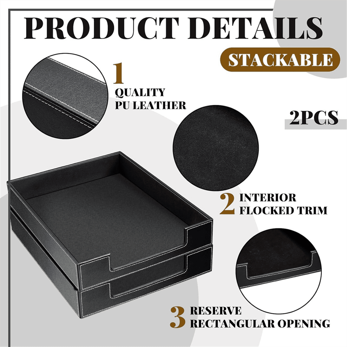 Leather Desk Organizer Tray, Stackable Organizers and Accessories, Magazine File for Office Supplie