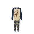 thumbnail image 3 of QIUOMBBP Color Block Crewneck Couple Christmas Pajamas 2 Piece Sets Long Sleeve Shirts Matching Sleep Trousers Loungewear Navy, 3 of 6