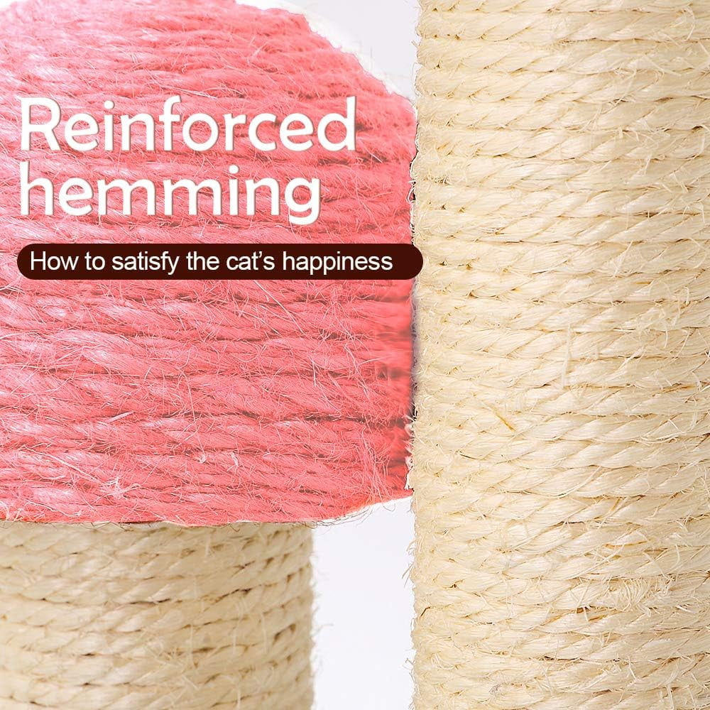 ShellKingdom 16.5'' Cat Scratching Post, Natural Sisal Claw Scratchers for Kittens Small Cats, Mushrooms Cat Interactive Toys, Pink