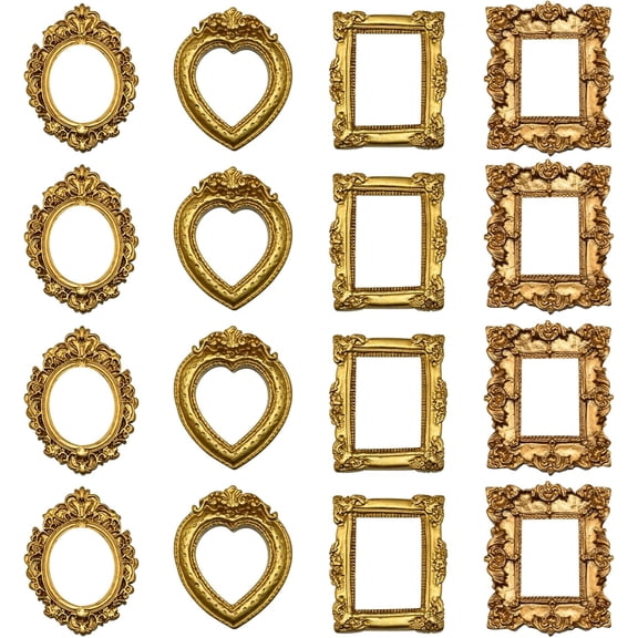 JEWLALO 16PCS Vintage Mini Picture Frames Baroque Antique Jewelry Display Picture Frame Gold Table Wall Hanging Frame for Photography Props Christmas Home Decor