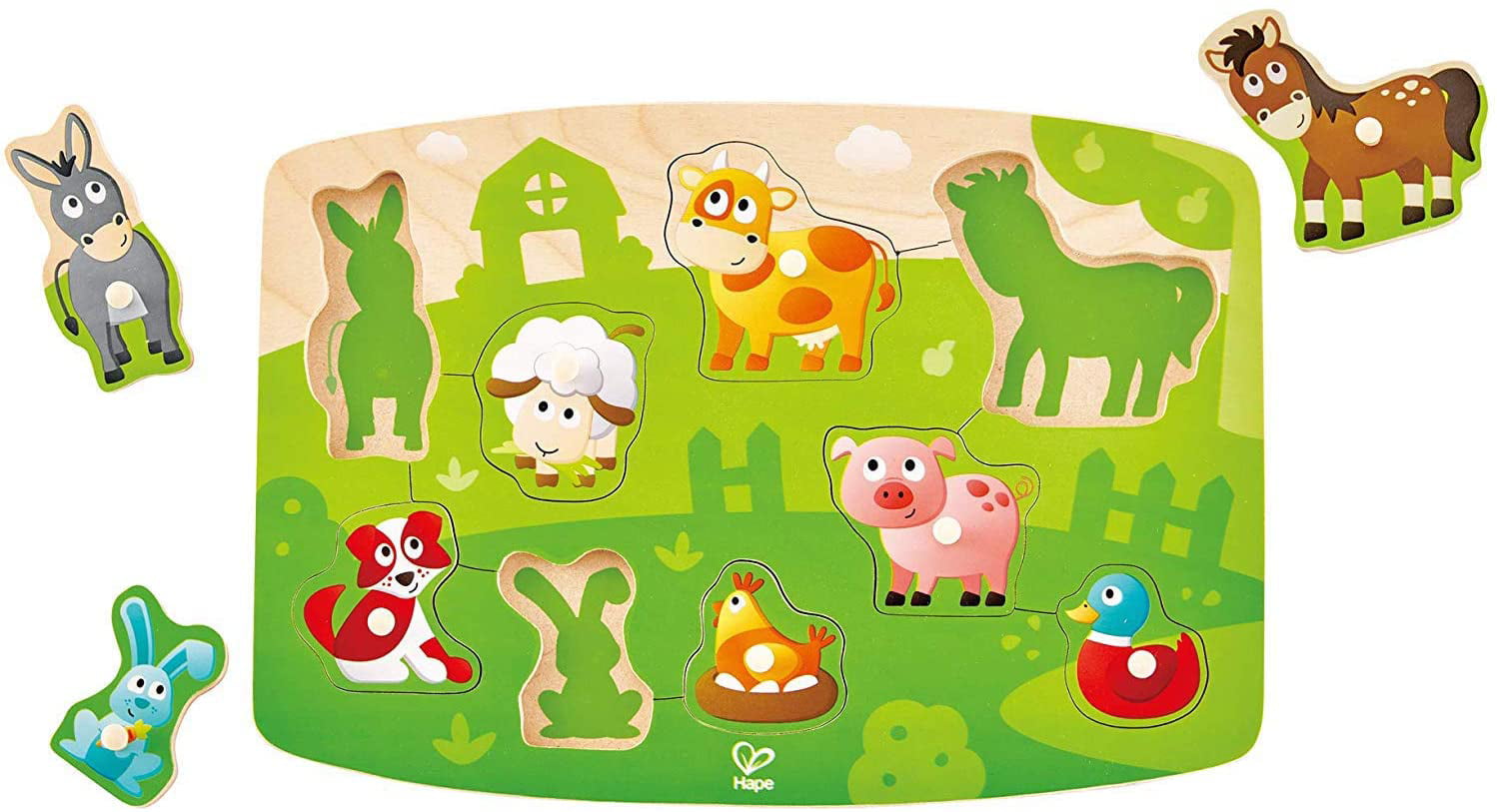 Wooden Kids Farmyard Peg Puzzle & Animal Jigsaw Puzzle Wooden Kids Learning Game 