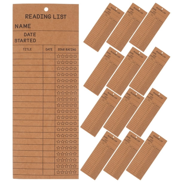 50 tarjetas de biblioteca con lista: tarjetas de seguimiento de libros de papel de lectura para la escuela - Marcador de lista de escritura para entusiastas de la lectura con agujero
