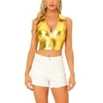 thumbnail image 1 of INSPIRE CHIC Holographic Crop Top for Women's Shimmering Shiny Party Halter Metallic Tops Gold XS, 1 of 5
