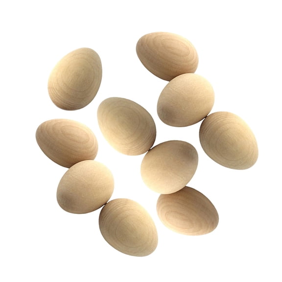 10Pcs Smooth Unfinished Wood Eggs with Flat Bottom, Fake Eggs Manual Graffiti,Painted Exercise, Wooden Blank Eggs for DIY Crafts Home Decor