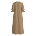 thumbnail image 5 of Karymi Solid Casual Midi Dress, V-Neck Scalloped Lace Trim Elbow Sleeve Shift Long Dress with Side Pockets, Beach Vacation Sundress Spring Dresses, 5 of 7