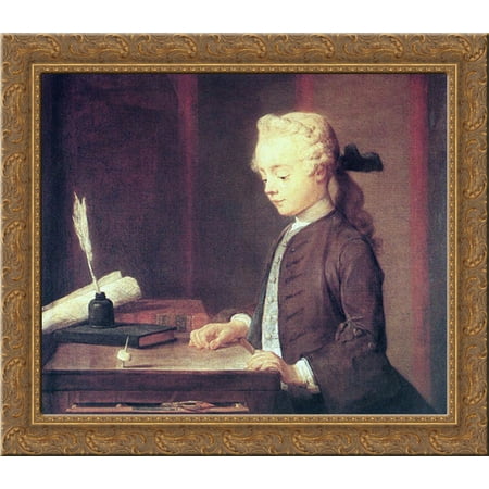 Boy with a Spinning Top (Auguste Gabriel Godefroy) 22x20 Gold Ornate Wood Framed Canvas Art by Chardin, Jean Baptiste