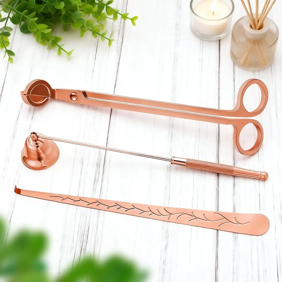 3 Piece Candle Accessory Set, Candle Wick Trimmer Cutter, Candle Snuffer Extinguisher, Wick Dipper (Rose Gold)