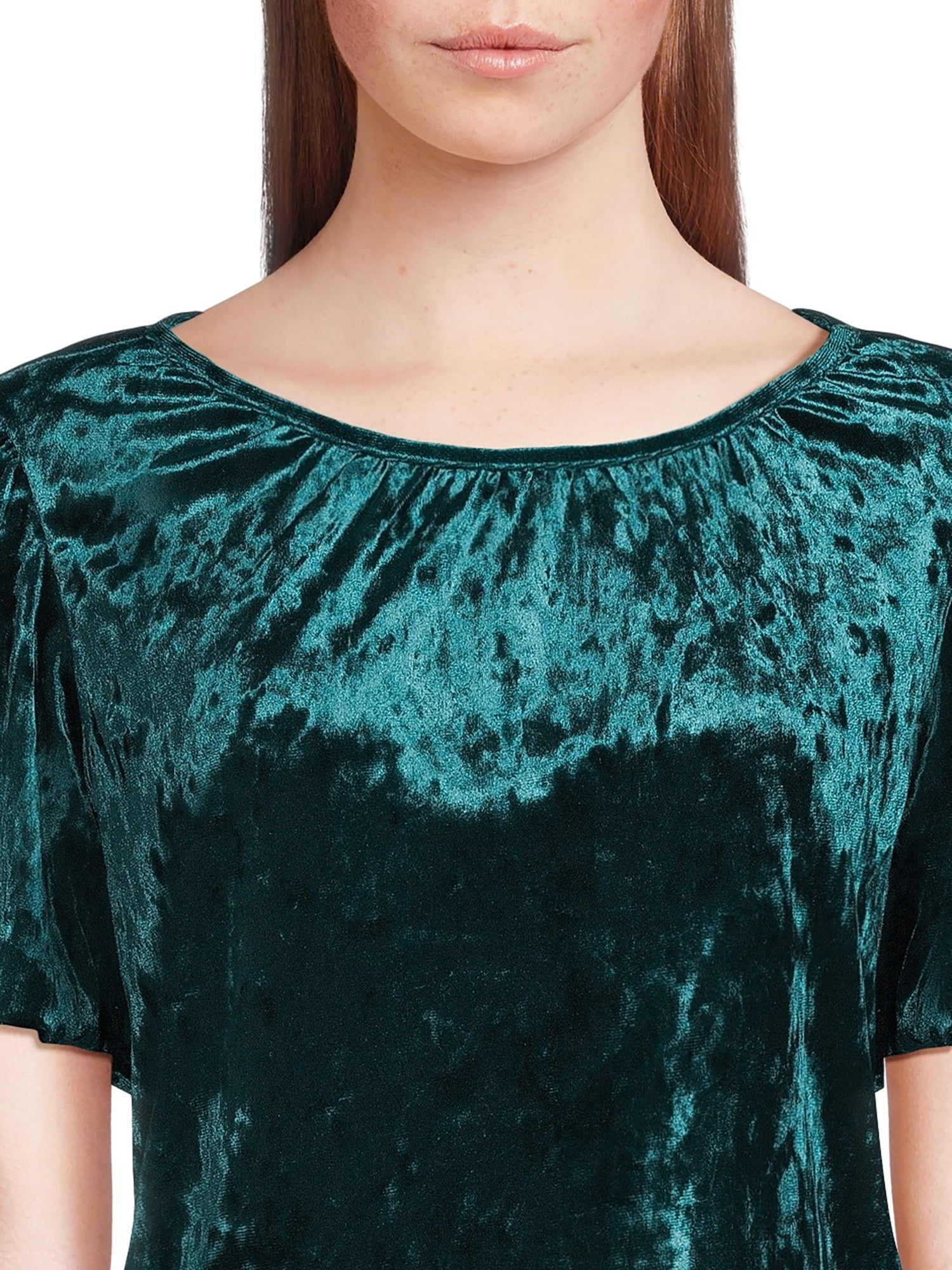 Time and Tru Women's Crushed Velvet Top with Short Sleeves, Sizes XS-XXXL