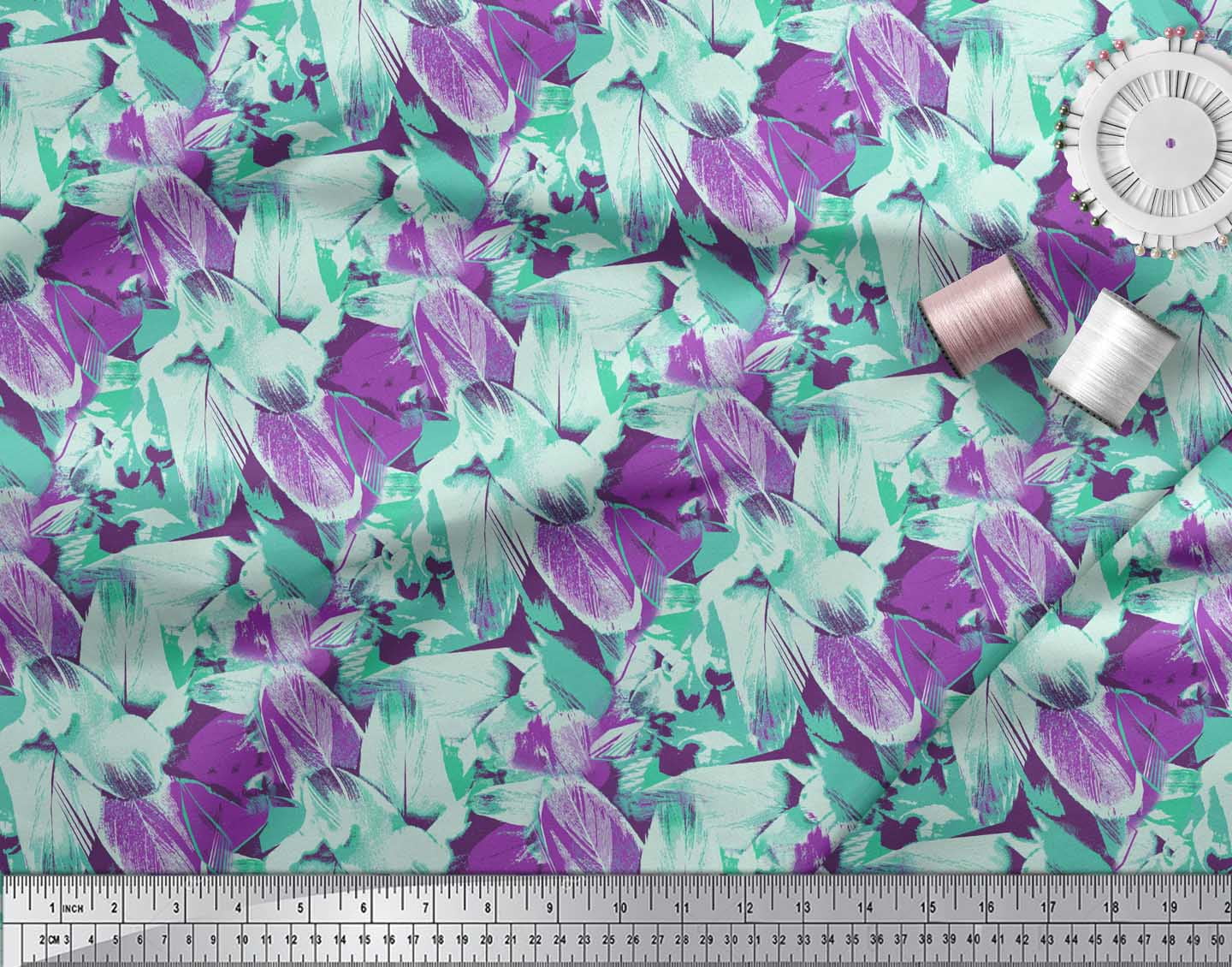 Soimoi Purple Japan Crepe Satin Fabric Brush Stroke Abstract Decor Fabric Printed Yard 42 Inch Wide