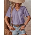 thumbnail image 5 of Cogild Womens Tops Solid Hollowed Out Blouse Short Sleeve V Neck Pullover Summer Tops, 5 of 6