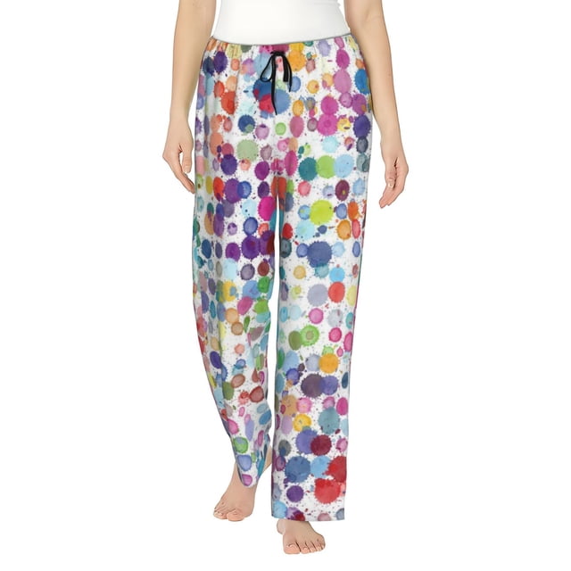 Fotbe Colorful Watercolor Dots Pantalones de Pijama para Mujer, Pantalones de Dormir, Pantalones Pj con Cordón y Bolsillos-3X-Large