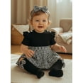 thumbnail image 5 of Loicainy Baby Infant Girl Bodysuit Dress Outfit 3 6 9 12 Months Houndstooth Short Sleeve Ribbed Skirt Romper Bow Headband and Socks 3 Piece Set, 5 of 10