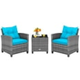 thumbnail image 2 of Costway 3-Piece Rattan Outdoor Patio Dining Set with Side Table Armrest, Gray/Turquoise, 2 of 10