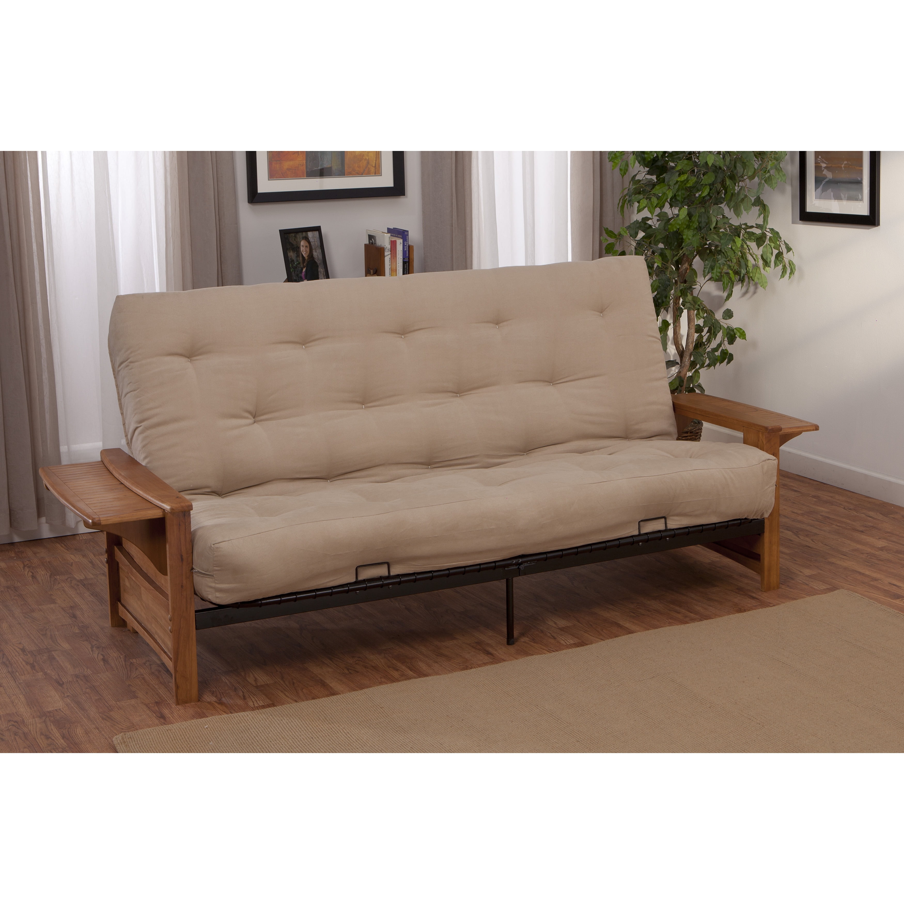 Bellevue With Retractable Tables Transitional Style Full Size Inner Spring Futon Sofa Sleeper Bed Walmart Com Walmart Com