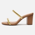 thumbnail image 2 of FSJ Women Simple Round Open Toe Sandals Two Strap Slide Mules Slip On Block Chunky Mid Heels Pumps Casual Daily Shoes Size 4 Gold, 2 of 4
